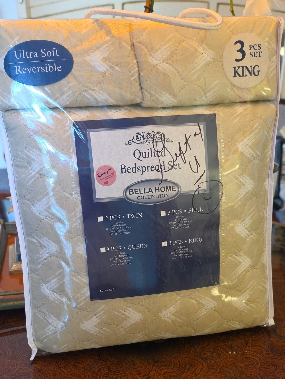 Bella Home Quilted Bedspread Set - King - Cream